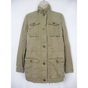 VINTAGE Tommy Hilfiger Womens Military Jacket Small Khaki Tan Denim Jean Y2K